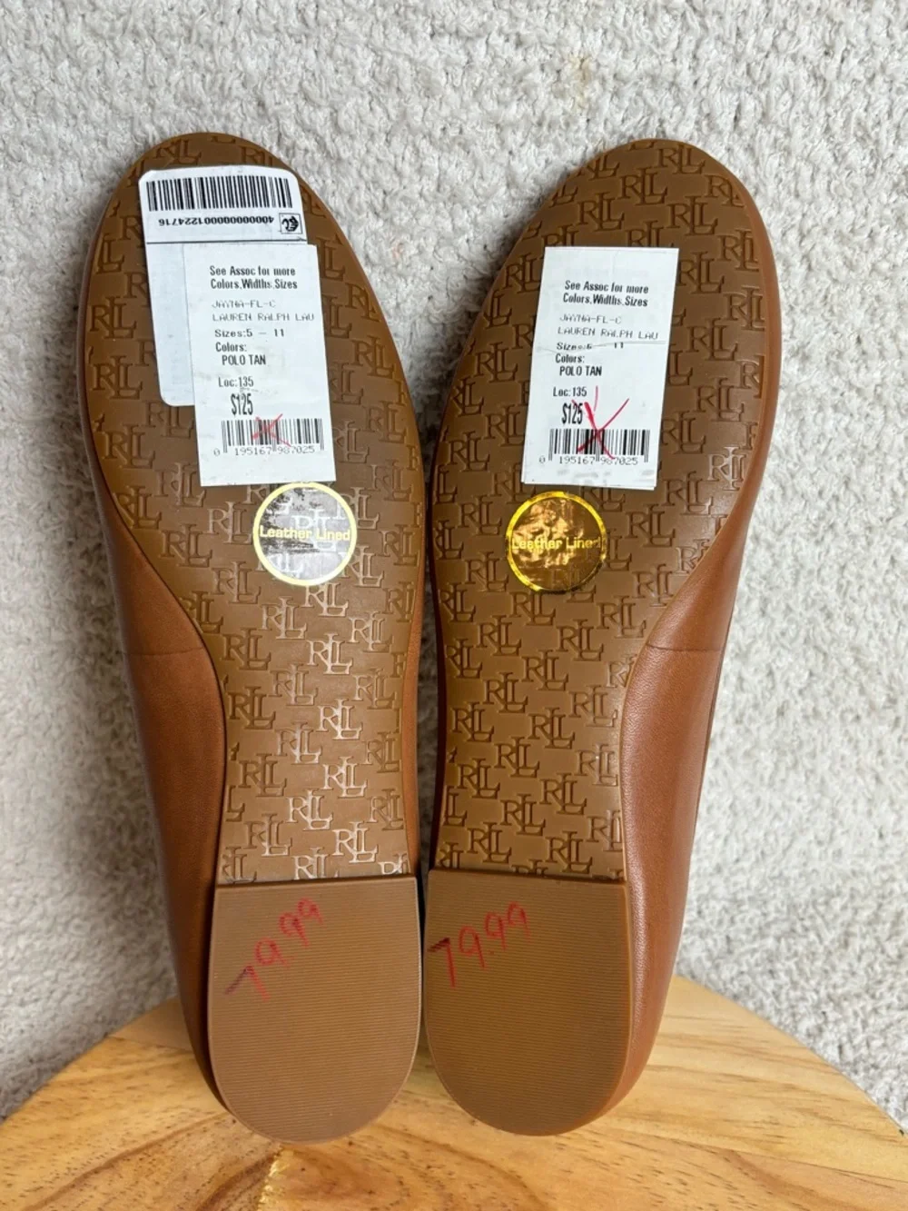 Lauren Ralph Lauren Jayna Nappa Leather Ballet Flats Coquette Size 7 in Brown